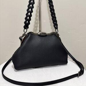 Black Togo Cowhide Leather Handmade Custom Metal Frame Handbag & 2 Strap Styles